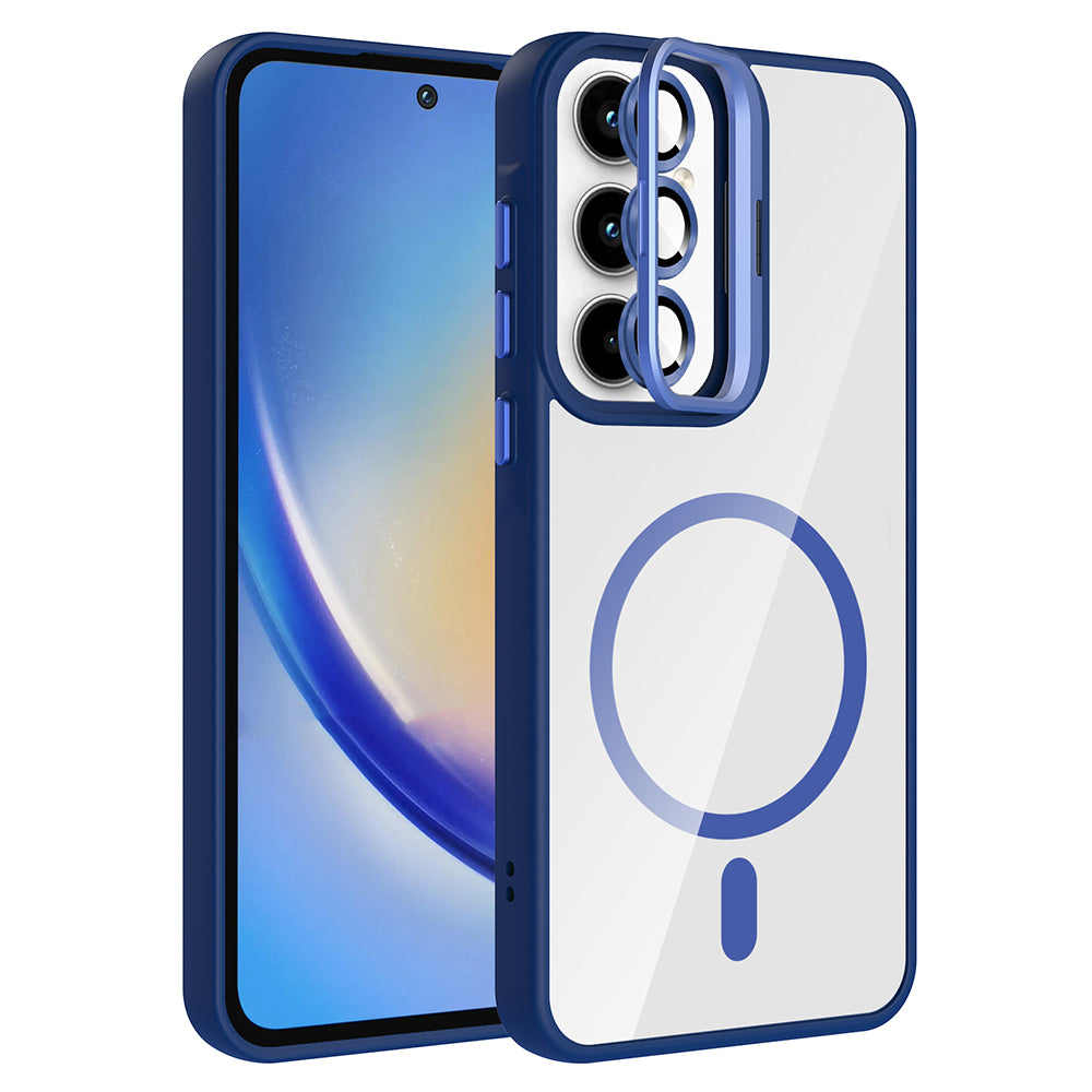 Galaxy A55 Kılıf Standlı ve Kamera Lens Hediyeli M-Safe Şarj Özellikli Zore Etro Kapak