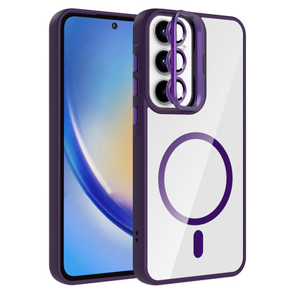 Galaxy A55 Kılıf Standlı ve Kamera Lens Hediyeli M-Safe Şarj Özellikli Zore Etro Kapak