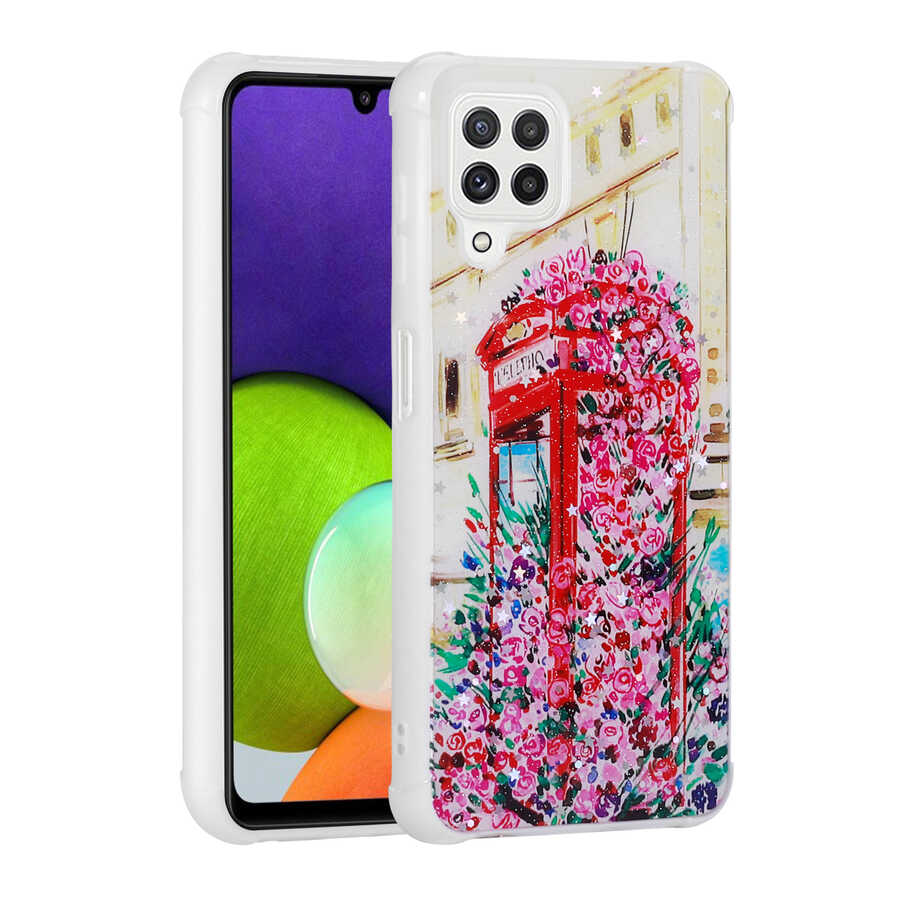 Galaxy M22 Kılıf Simli Desenli Kamera Korumalı Parlak Zore Popy Kapak