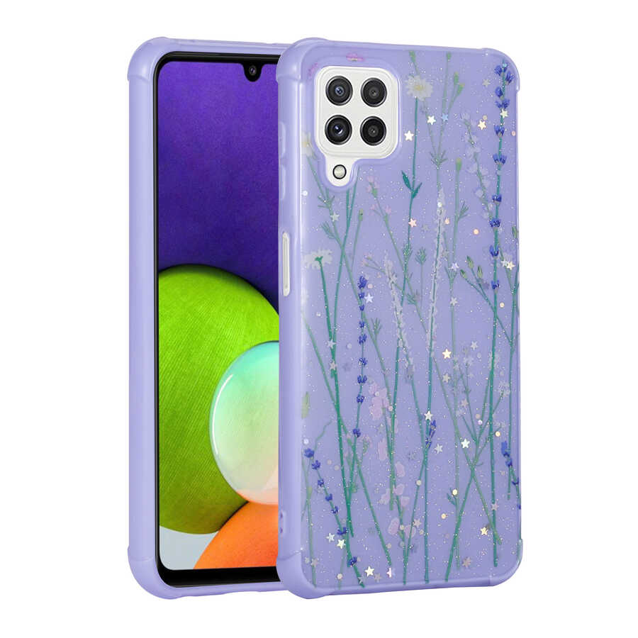 Galaxy M22 Kılıf Simli Desenli Kamera Korumalı Parlak Zore Popy Kapak