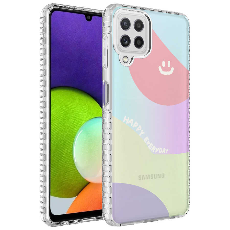 Galaxy M32 Kılıf Airbag Kenarlı Renkli Desenli Silikon Zore Elegans Kapak