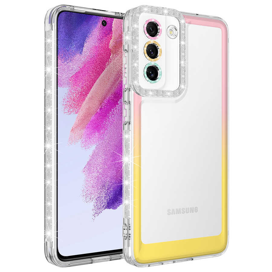 Galaxy S21 FE Kılıf Simli ve Renk Geçiş Tasarımlı Lens Korumalı Zore Park Kapak