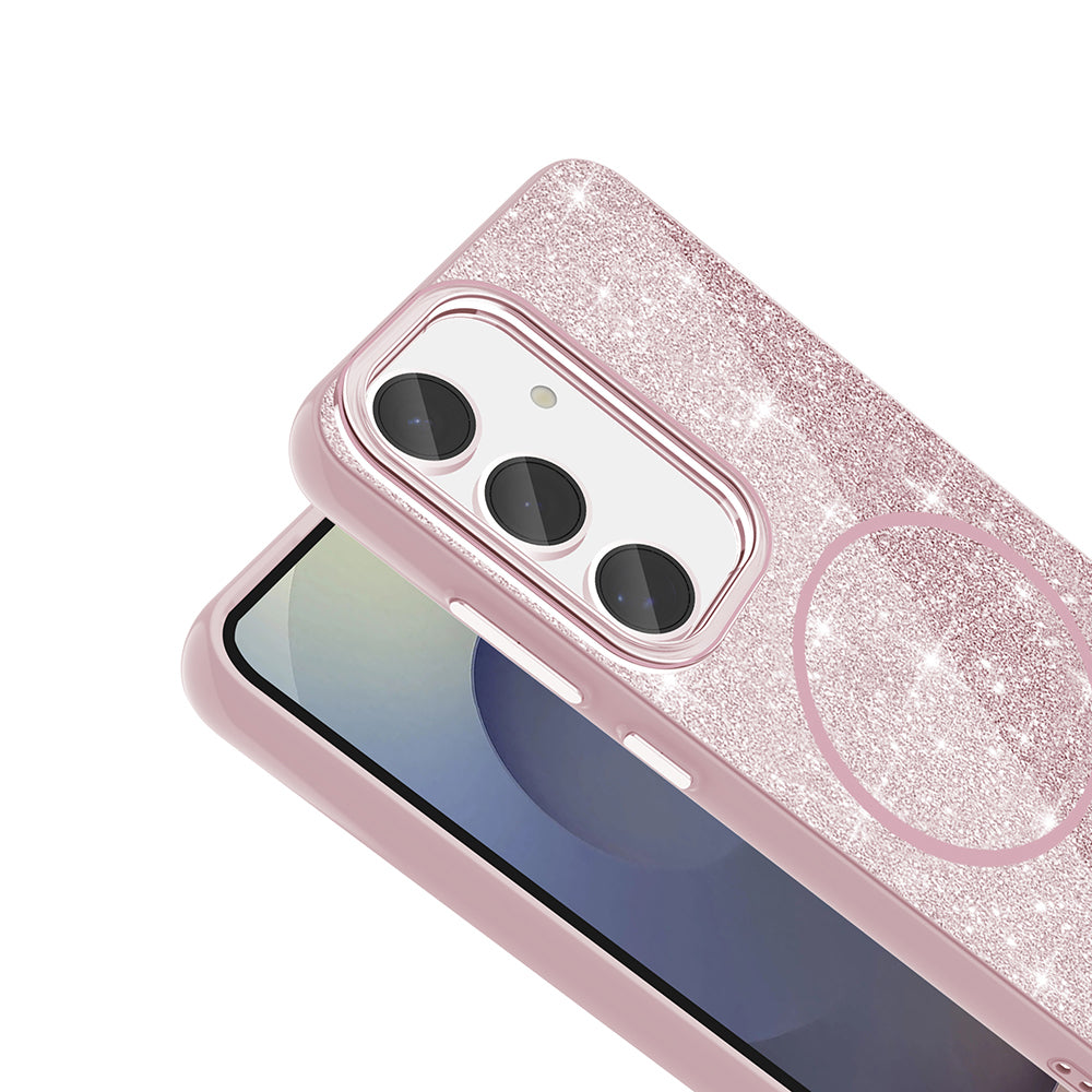 Galaxy S23 FE Kılıf M-safe Şarj Özellikli Parlayan Simli Zore Okso Kapak