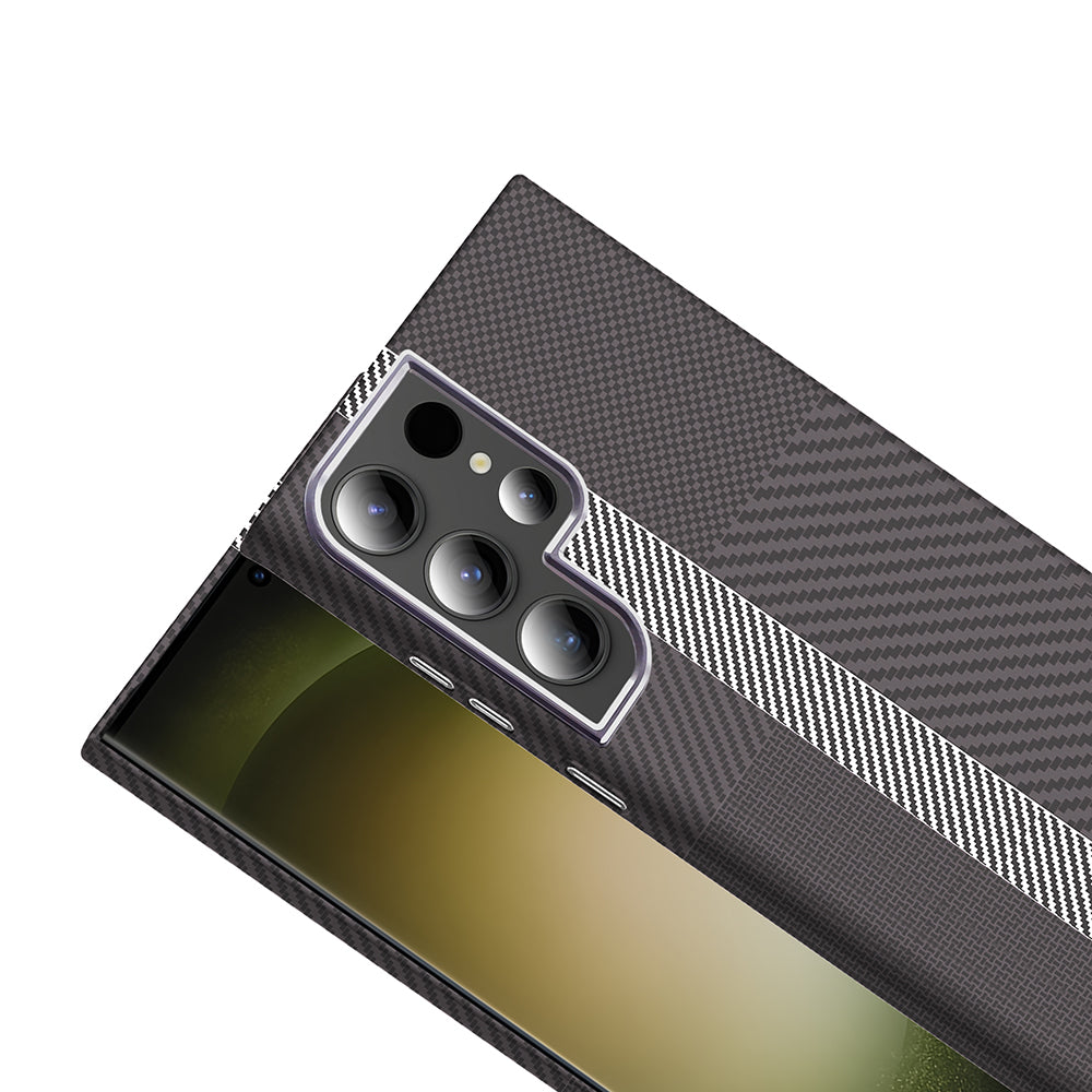 Galaxy S23 Ultra Kılıf M-safe Şarj Özellikli Karbon Fiber Görünümlü Zore Gros Kapak