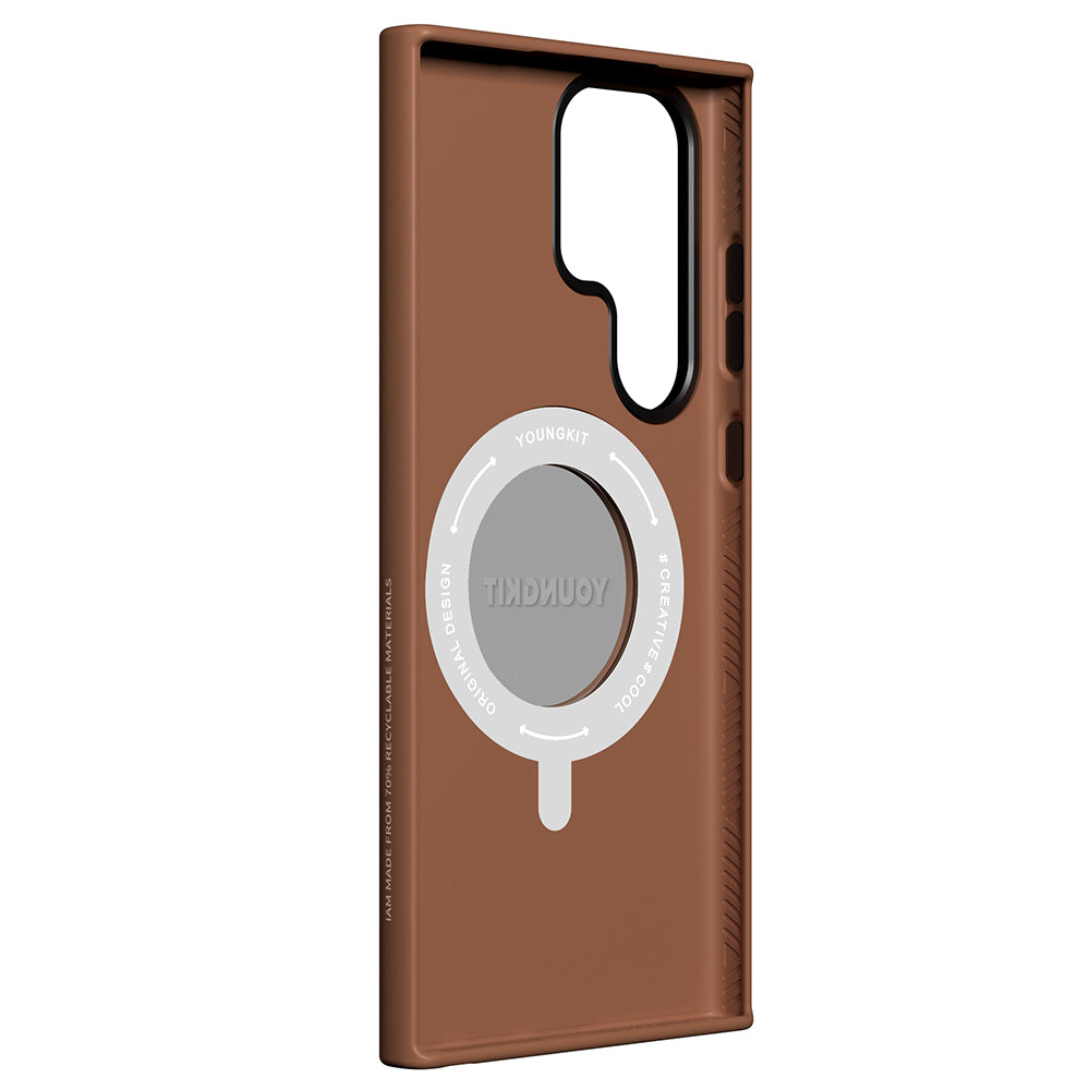 Galaxy S23 Ultra Kılıf M-safe Şarj Özellikli 360° Standlı Basit Mat Deri Desenli Youngkit Tech Leather Serisi Kapak