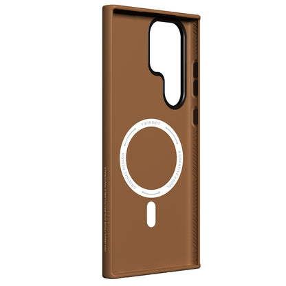Galaxy S23 Ultra Kılıf M-safe Şarj Özellikli Basit Mat Deri Desenli Youngkit Tech Fashion Serisi Kapak