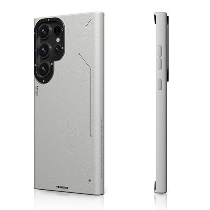Galaxy S23 Ultra Kılıf M-safe Şarj Özellikli Basit Mat Deri Desenli Youngkit Tech Fashion Serisi Kapak