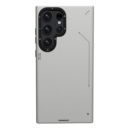 Galaxy S23 Ultra Kılıf M-safe Şarj Özellikli Basit Mat Deri Desenli Youngkit Tech Fashion Serisi Kapak