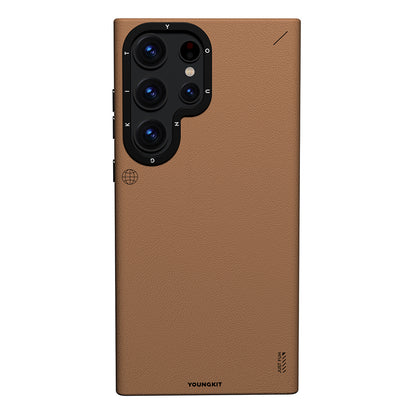 Galaxy S23 Ultra Kılıf M-safe Şarj Özellikli Basit Mat Deri Desenli Youngkit Tech Fashion Serisi Kapak