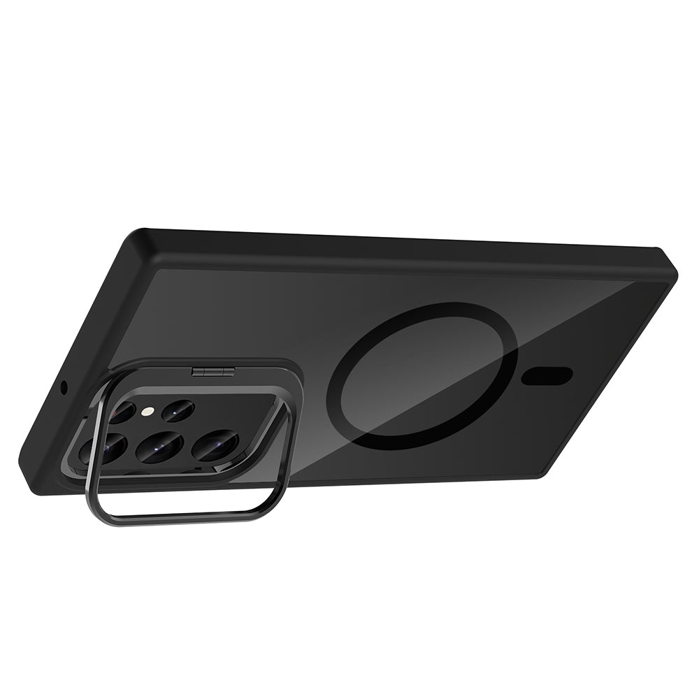 Galaxy S23 Ultra Kılıf Standlı ve Kamera Lens Hediyeli M-Safe Şarj Özellikli Zore Etro Kapak