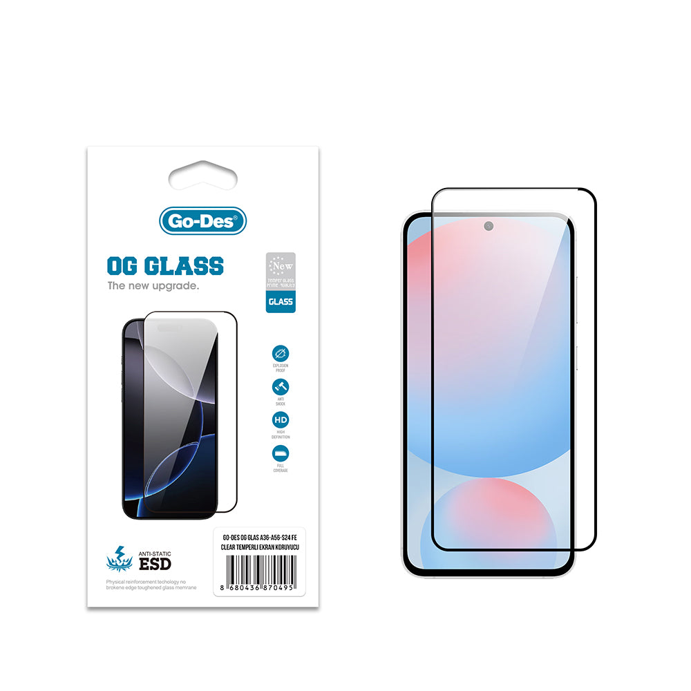 Galaxy S24 FE Go Des OG Glass Antistatik Temperli Cam Ekran Koruyucu