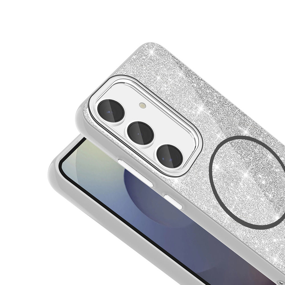 Galaxy S24 FE Kılıf M-safe Şarj Özellikli Parlayan Simli Zore Okso Kapak