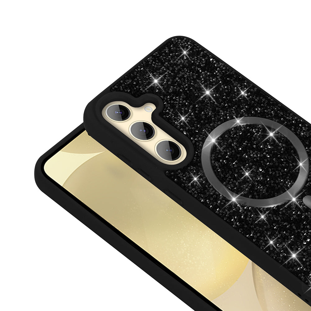 Galaxy S24 FE Kılıf Pırlanta Tasarımlı M-safe Şarj Özellikli Zore Mozaik Silikon Kapak