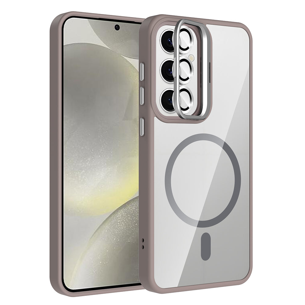 Galaxy S24 FE Kılıf Standlı ve Kamera Lens Hediyeli M-Safe Şarj Özellikli Zore Etro Kapak