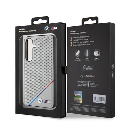 Galaxy S24 Kılıf BMW Orjinal Lisanslı M-safe Şarj Özellikli M Logolu Üç Çizgili Delikli Deri Kapak