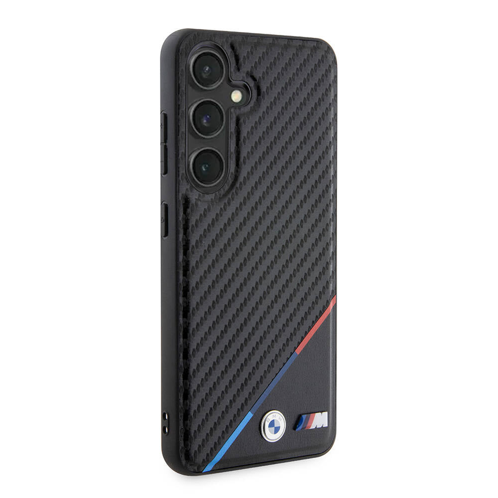 Galaxy S24 Kılıf BMW Orjinal Lisanslı M-safe Şarj Özellikli M Logolu Üç Çizgili PU Karbon Kapak