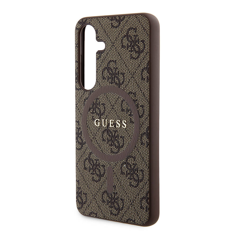 Galaxy S24 Kılıf Guess Orjinal Lisanslı M-safe Şarj Özellikli PU Halkalı 4G Desenli Yazı Logolu Kapak