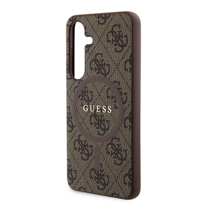 Galaxy S24 Kılıf Guess Orjinal Lisanslı M-safe Şarj Özellikli PU Halkalı 4G Desenli Yazı Logolu Kapak
