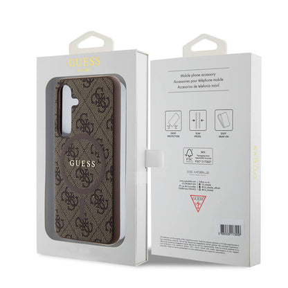 Galaxy S24 Kılıf Guess Orjinal Lisanslı M-safe Şarj Özellikli PU Halkalı 4G Desenli Yazı Logolu Kapak