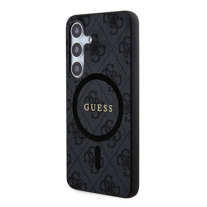 Galaxy S24 Kılıf Guess Orjinal Lisanslı M-safe Şarj Özellikli PU Halkalı 4G Desenli Yazı Logolu Kapak