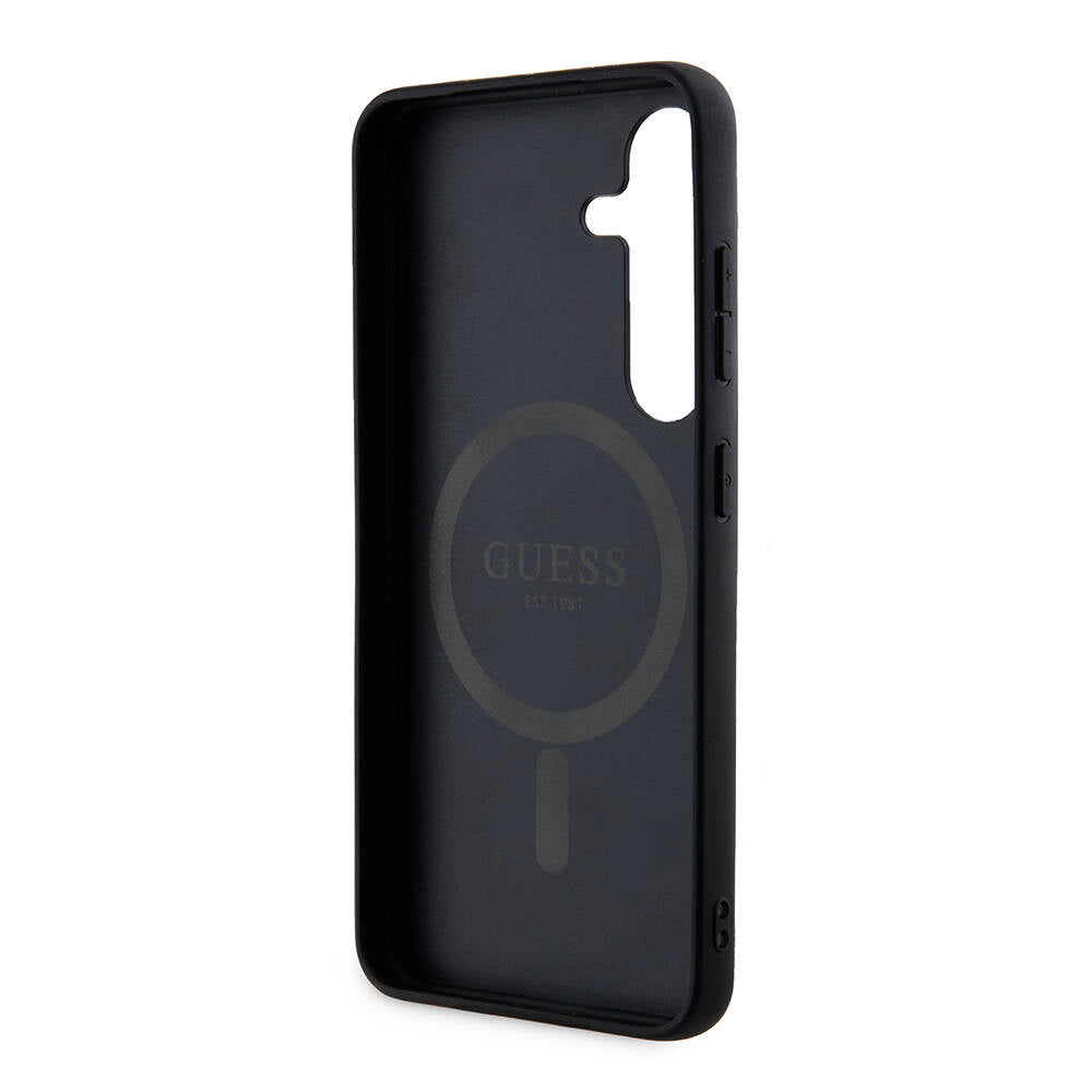 Galaxy S24 Kılıf Guess Orjinal Lisanslı M-safe Şarj Özellikli PU Halkalı 4G Desenli Yazı Logolu Kapak