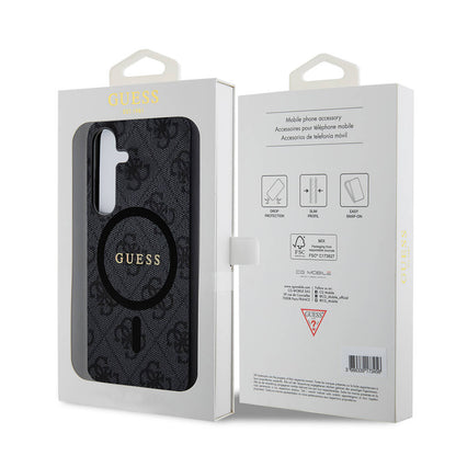 Galaxy S24 Kılıf Guess Orjinal Lisanslı M-safe Şarj Özellikli PU Halkalı 4G Desenli Yazı Logolu Kapak