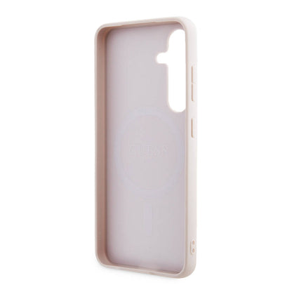 Galaxy S24 Kılıf Guess Orjinal Lisanslı PU Deri Yazı ve 4G Metal Logolu Desenli Kapak