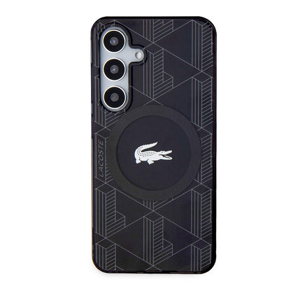 Galaxy S24 Kılıf Lacoste Orjinal Lisanslı M-safe Şarj Özellikli Çift Katmanlı Timsah Logolu Blend Monogram Kapak
