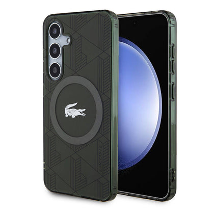 Galaxy S24 Kılıf Lacoste Orjinal Lisanslı M-safe Şarj Özellikli Çift Katmanlı Timsah Logolu Blend Monogram Kapak