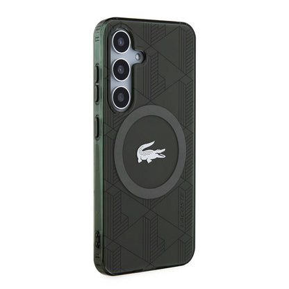 Galaxy S24 Kılıf Lacoste Orjinal Lisanslı M-safe Şarj Özellikli Çift Katmanlı Timsah Logolu Blend Monogram Kapak