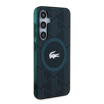 Galaxy S24 Kılıf Lacoste Orjinal Lisanslı M-safe Şarj Özellikli Çift Katmanlı Timsah Logolu Blend Monogram Kapak