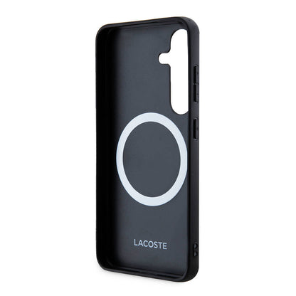 Galaxy S24 Kılıf Lacoste Orjinal Lisanslı M-safe Şarj Özellikli PU Deri Görünümlü Karışık Monogram Desenli Kapak