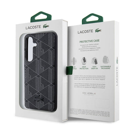 Galaxy S24 Kılıf Lacoste Orjinal Lisanslı M-safe Şarj Özellikli PU Deri Görünümlü Karışık Monogram Desenli Kapak
