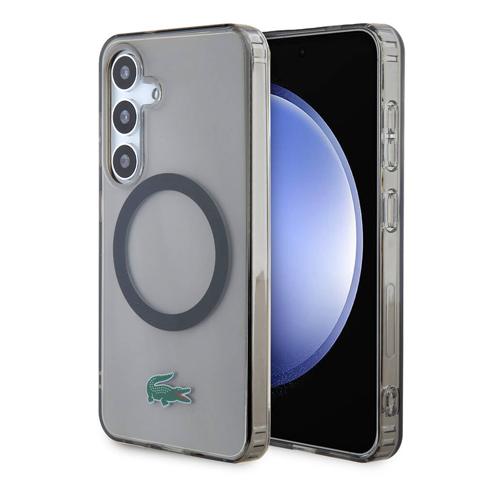 Galaxy S24 Kılıf Lacoste Orjinal Lisanslı M-safe Şarj Özellikli Transparan Timsah Logo Baskılı Kapak