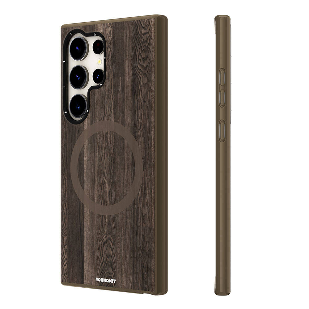 Galaxy S24 Ultra Kılıf M-safe Şarj Özellikli Sararmaya Dayanıklı Youngkit Wood Forest Serisi Kapak