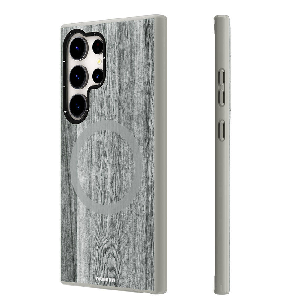 Galaxy S24 Ultra Kılıf M-safe Şarj Özellikli Sararmaya Dayanıklı Youngkit Wood Forest Serisi Kapak