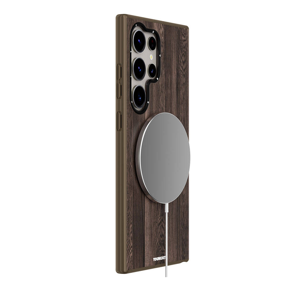Galaxy S24 Ultra Kılıf M-safe Şarj Özellikli Sararmaya Dayanıklı Youngkit Wood Forest Serisi Kapak