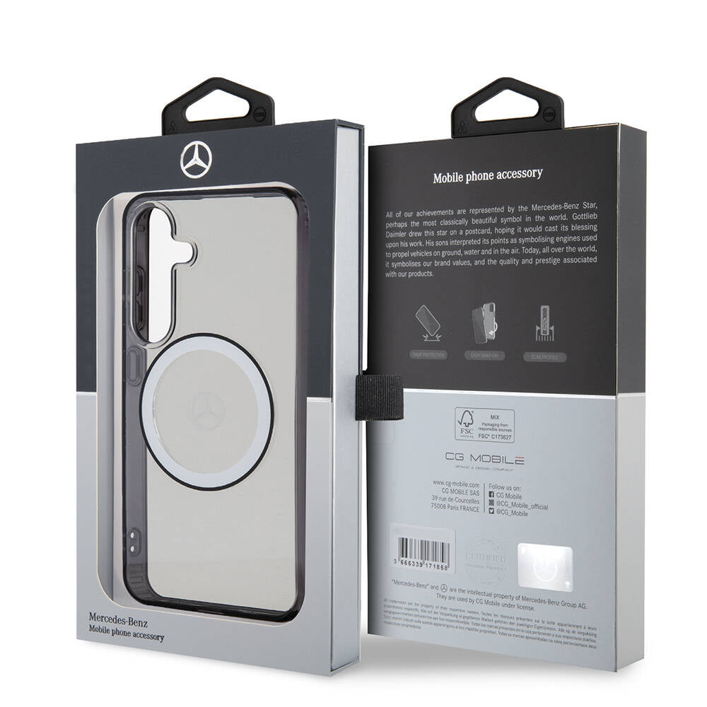 Galaxy S24 Kılıf Mercedes Benz Orjinal Lisanslı M-safe Şarj Özellikli PC TPU Transparan Black Ring Kapak
