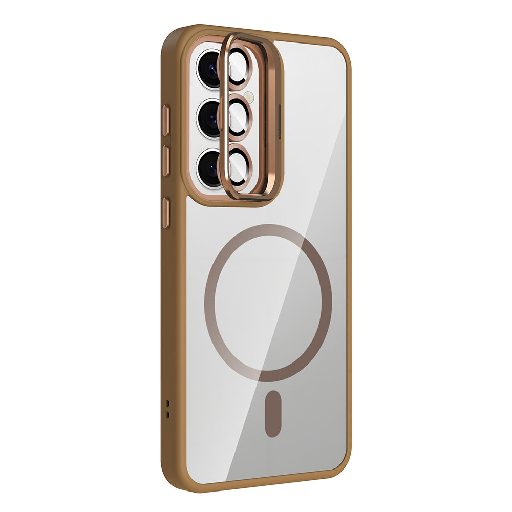 Galaxy S24 Kılıf Standlı ve Kamera Lens Hediyeli M-Safe Şarj Özellikli Zore Etro Kapak