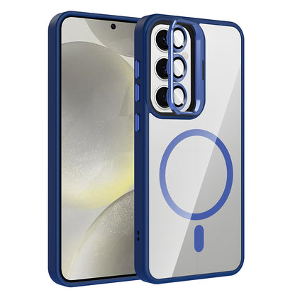 Galaxy S24 Kılıf Standlı ve Kamera Lens Hediyeli M-Safe Şarj Özellikli Zore Etro Kapak