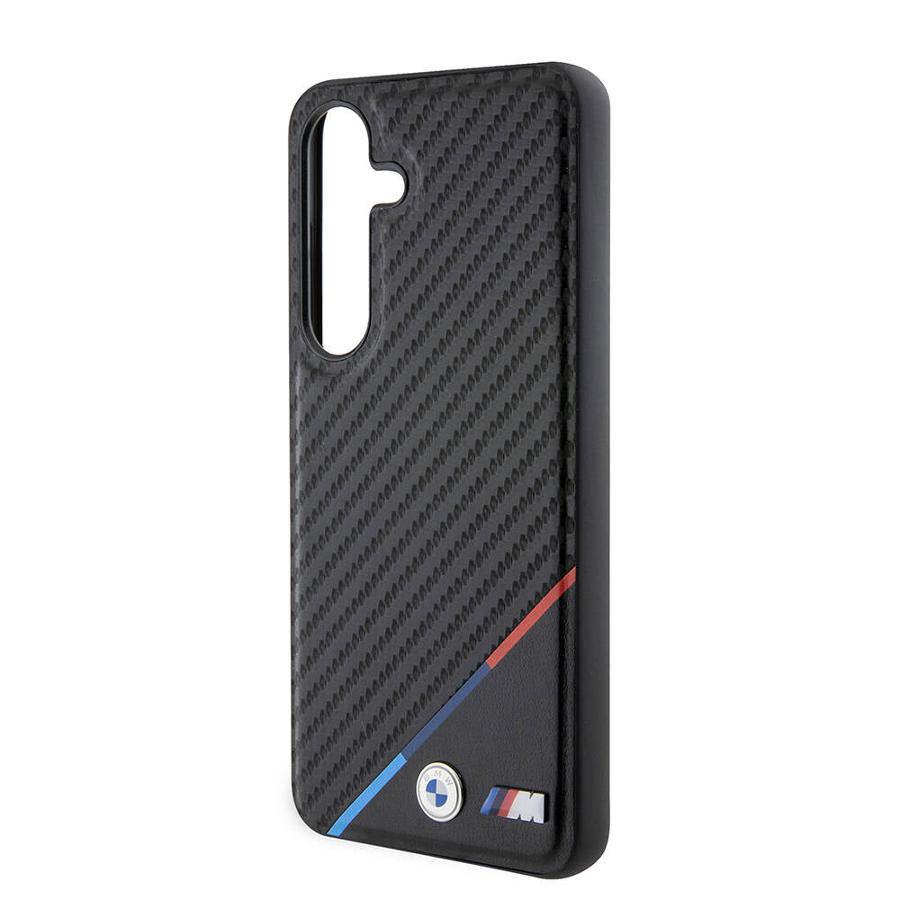 Galaxy S24 Plus Kılıf BMW Orjinal Lisanslı M-safe Şarj Özellikli M Logolu Üç Çizgili PU Karbon Kapak