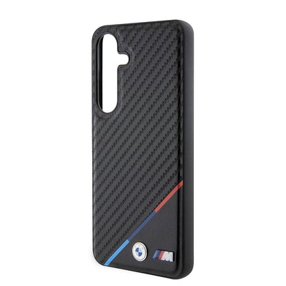 Galaxy S24 Plus Kılıf BMW Orjinal Lisanslı M-safe Şarj Özellikli M Logolu Üç Çizgili PU Karbon Kapak