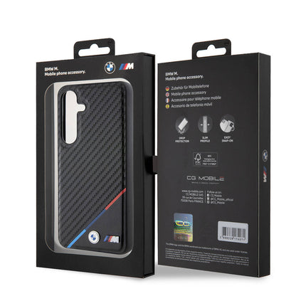 Galaxy S24 Plus Kılıf BMW Orjinal Lisanslı M-safe Şarj Özellikli M Logolu Üç Çizgili PU Karbon Kapak