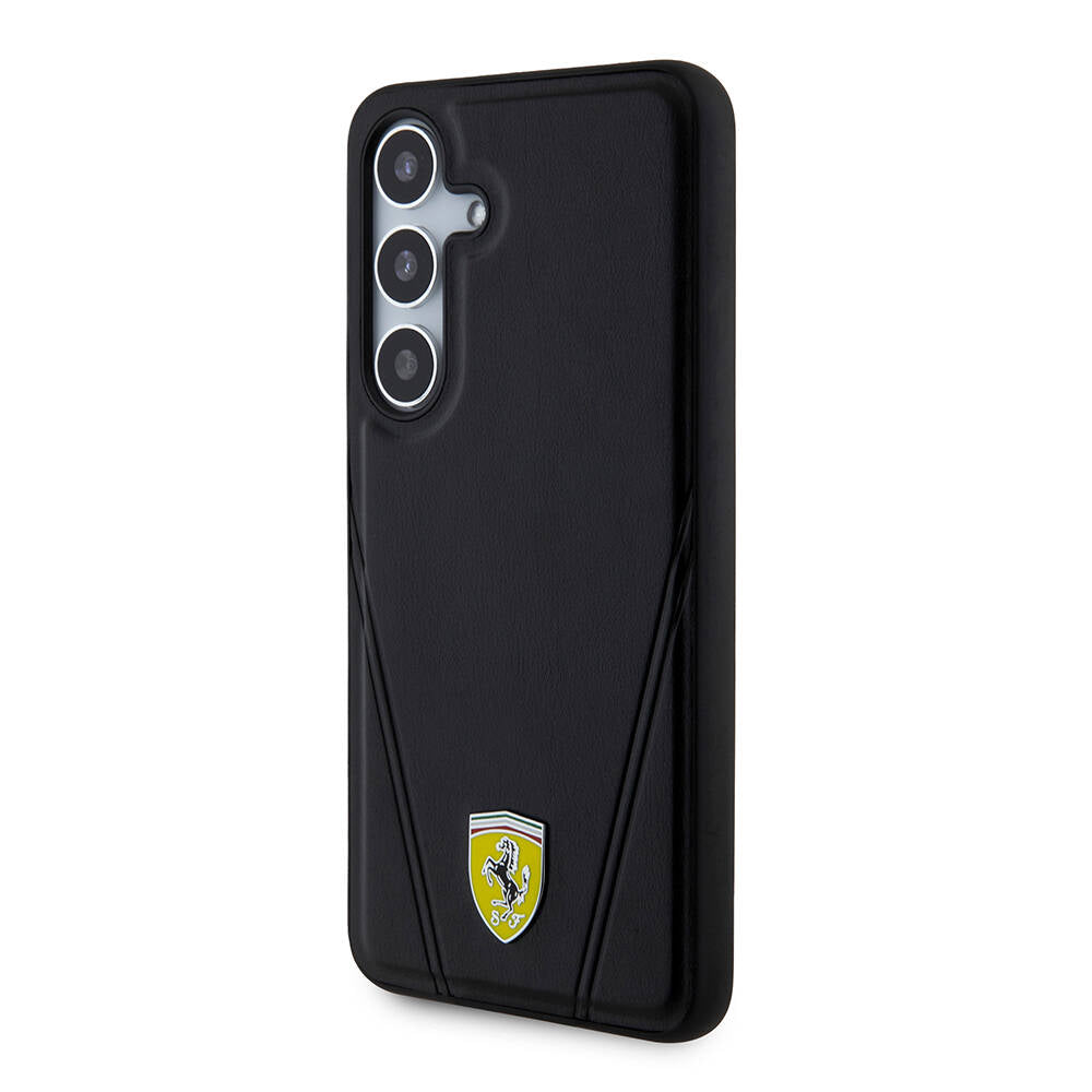Galaxy S24 Plus Kılıf Ferrari Orjinal Lisanslı M-safe Şarj Özellikli Sıcak Baskı V Çizgili Deri Kapak