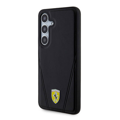 Galaxy S24 Plus Kılıf Ferrari Orjinal Lisanslı M-safe Şarj Özellikli Sıcak Baskı V Çizgili Deri Kapak