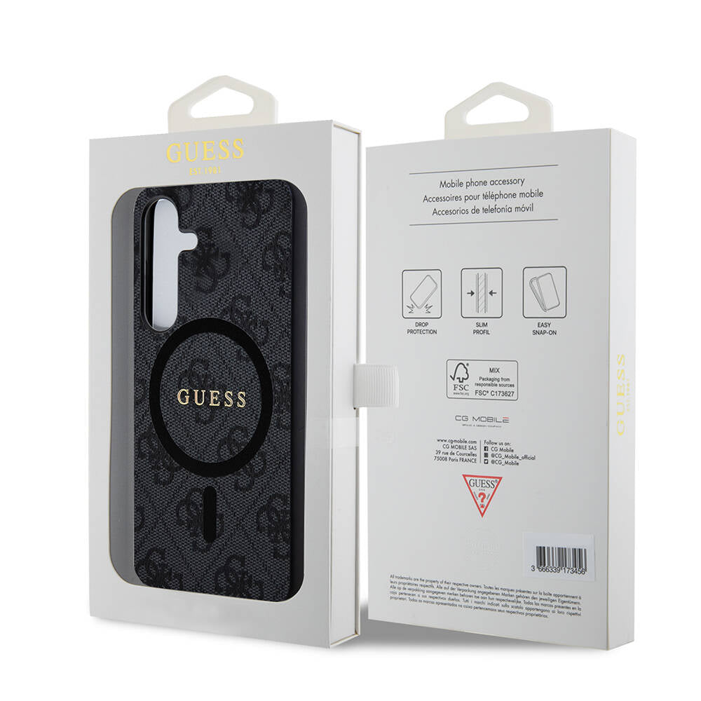 Galaxy S24 Plus Kılıf Guess Orjinal Lisanslı M-safe Şarj Özellikli PU Halkalı 4G Desenli Yazı Logolu Kapak