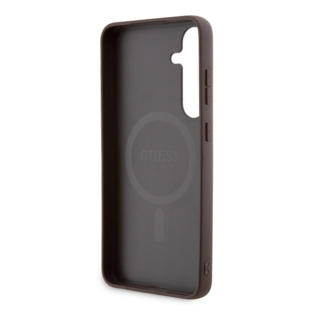 Galaxy S24 Plus Kılıf Guess Orjinal Lisanslı M-safe Şarj Özellikli PU Halkalı 4G Desenli Yazı Logolu Kapak