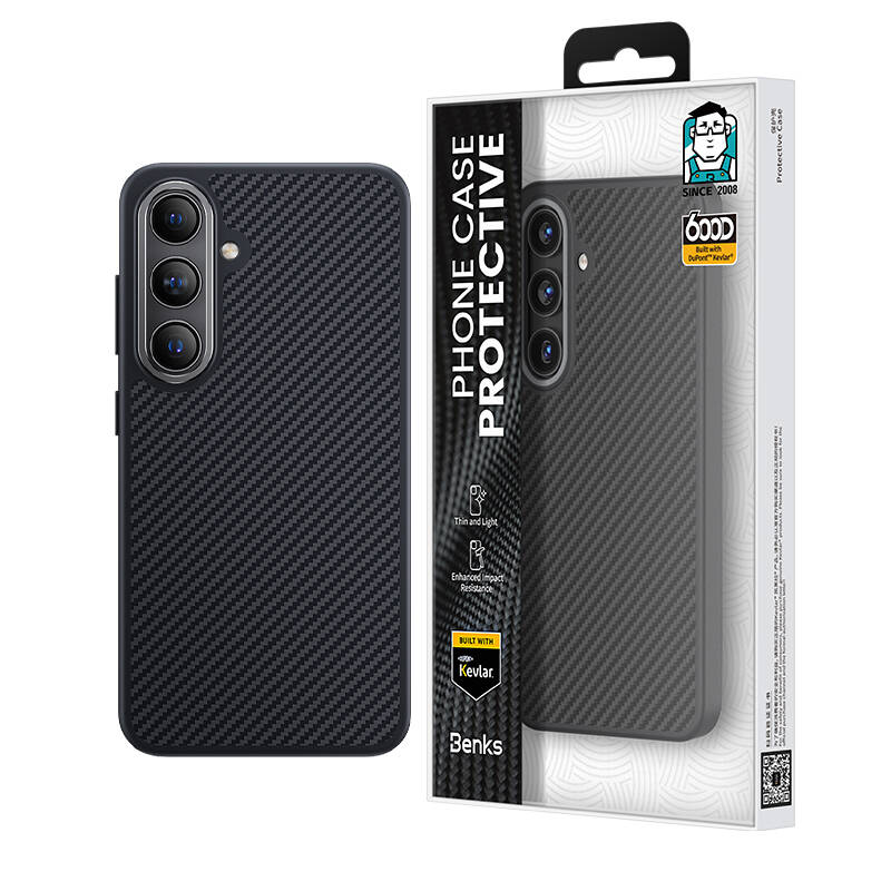 Galaxy S24 Plus Kılıf Karbon Fiber M-safe Şarj Özellikli Benks Hybrid ArmorPro 600D Kevlar Kapak