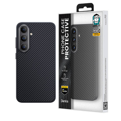 Galaxy S24 Plus Kılıf Karbon Fiber M-safe Şarj Özellikli Benks Hybrid ArmorPro 600D Kevlar Kapak