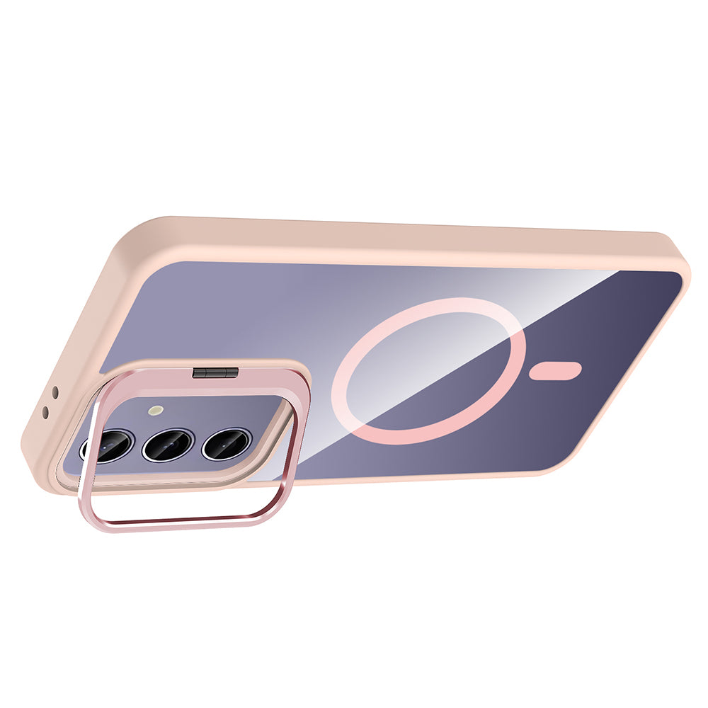 Galaxy S24 Plus Kılıf Standlı ve Kamera Lens Hediyeli M-Safe Şarj Özellikli Zore Etro Kapak